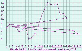 Courbe du refroidissement olien pour Zamora