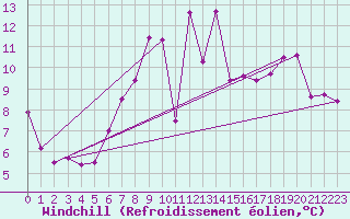 Courbe du refroidissement olien pour Magilligan