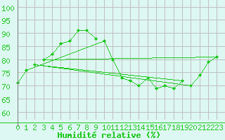 Courbe de l'humidit relative pour Lyon - Saint-Exupry (69)