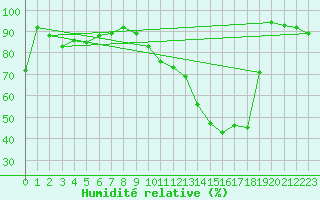 Courbe de l'humidit relative pour Pforzheim-Ispringen