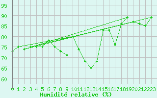 Courbe de l'humidit relative pour Vevey