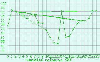 Courbe de l'humidit relative pour Saint-Hubert (Be)