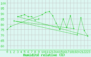 Courbe de l'humidit relative pour Nesbyen-Todokk