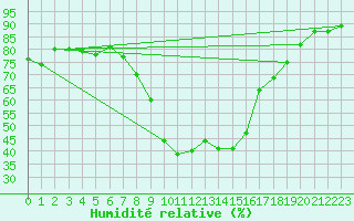Courbe de l'humidit relative pour Wels / Schleissheim