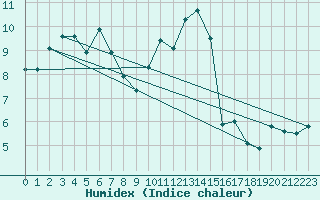 Courbe de l'humidex pour Nris-les-Bains (03)