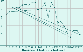 Courbe de l'humidex pour Roches Point