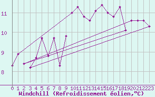 Courbe du refroidissement olien pour Zeebrugge