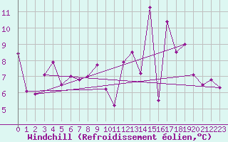 Courbe du refroidissement olien pour Hart Island