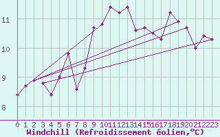 Courbe du refroidissement olien pour Camborne