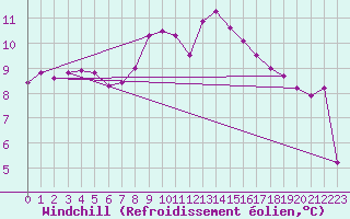 Courbe du refroidissement olien pour Longchamp (75)