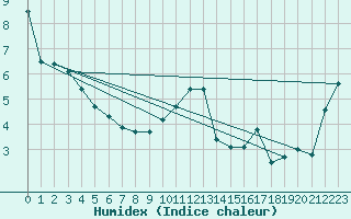 Courbe de l'humidex pour Roches Point