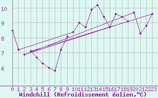 Courbe du refroidissement olien pour Feldberg-Schwarzwald (All)