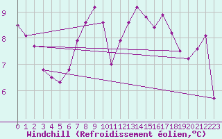 Courbe du refroidissement olien pour Feldberg-Schwarzwald (All)