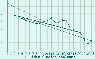 Courbe de l'humidex pour Michelstadt-Vielbrunn