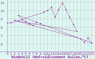 Courbe du refroidissement olien pour Tudela