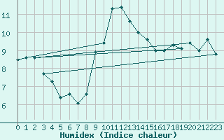 Courbe de l'humidex pour Braunlage