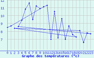Courbe de tempratures pour Roissy (95)