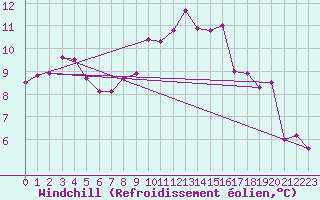 Courbe du refroidissement olien pour Kleine-Brogel (Be)