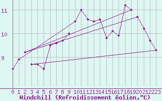 Courbe du refroidissement olien pour Redesdale
