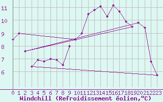 Courbe du refroidissement olien pour Stuttgart / Schnarrenberg
