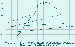 Courbe de l'humidex pour Monts-sur-Guesnes (86)