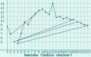 Courbe de l'humidex pour Tain Range