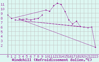 Courbe du refroidissement olien pour Weiden