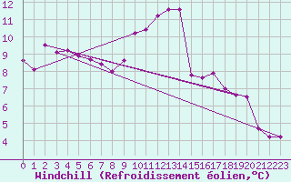 Courbe du refroidissement olien pour Shaffhausen
