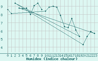 Courbe de l'humidex pour Vinjeora Ii