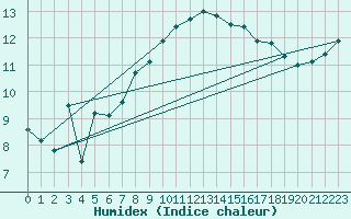 Courbe de l'humidex pour Michelstadt-Vielbrunn