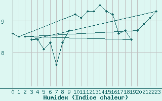 Courbe de l'humidex pour Trawscoed