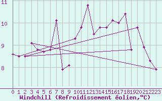Courbe du refroidissement olien pour Zeebrugge