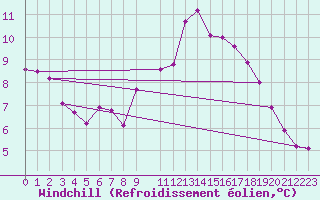 Courbe du refroidissement olien pour Jabbeke (Be)