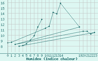 Courbe de l'humidex pour Schiers