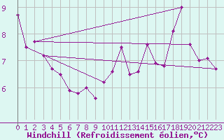 Courbe du refroidissement olien pour Preitenegg