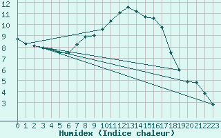 Courbe de l'humidex pour Wels / Schleissheim