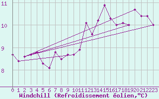Courbe du refroidissement olien pour Mazinghem (62)