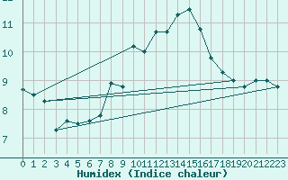 Courbe de l'humidex pour Fahy (Sw)