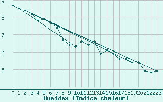 Courbe de l'humidex pour Lige Bierset (Be)