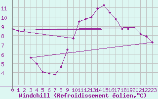 Courbe du refroidissement olien pour Zeebrugge