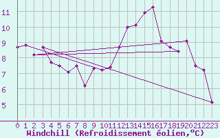 Courbe du refroidissement olien pour Calatayud