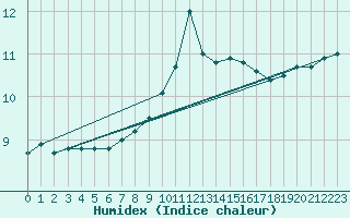 Courbe de l'humidex pour Roches Point