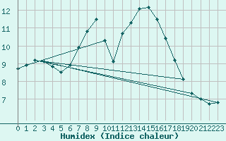 Courbe de l'humidex pour Dourbes (Be)