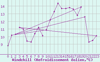 Courbe du refroidissement olien pour Mont-Rigi (Be)