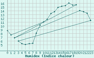 Courbe de l'humidex pour Sars-et-Rosires (59)