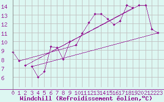 Courbe du refroidissement olien pour Reykjavik