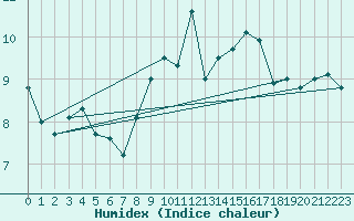 Courbe de l'humidex pour Manston (UK)