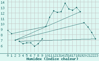 Courbe de l'humidex pour Lige Bierset (Be)