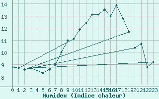 Courbe de l'humidex pour Humain (Be)