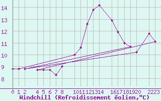 Courbe du refroidissement olien pour Bielsa